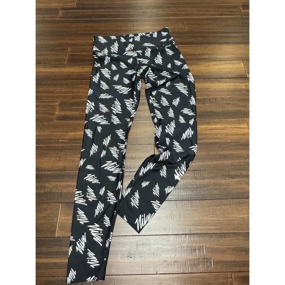 Nike Swim Womens Scribble Logo Print Leggings Black White UPF 40+ Size Medium